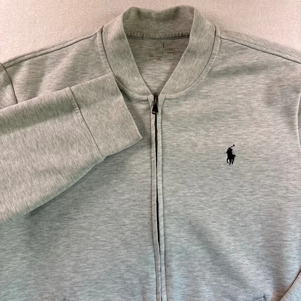 Polo Ralph Lauren Mens Grey Full Zip Bomber Sweatshirt Jacket Size L Pony Logo